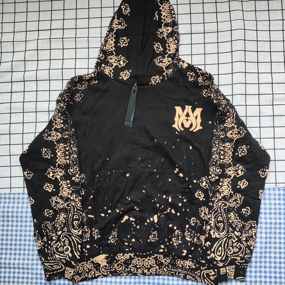 AMIRI Other - AMIRI Black Hoodie with Beige Bandana Print